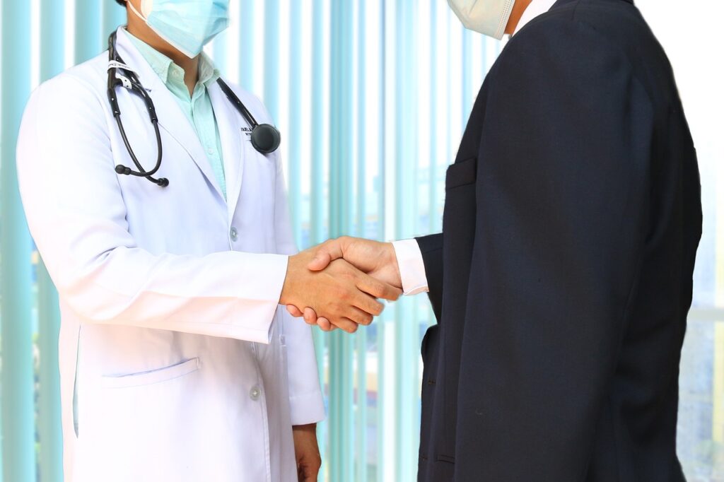 doctor, patient, handshake